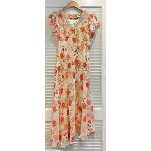 Vintage 90 Y2K Cherokee Floral Bias Cut Dress Lace Beaded Fairy Whimsical Dainty